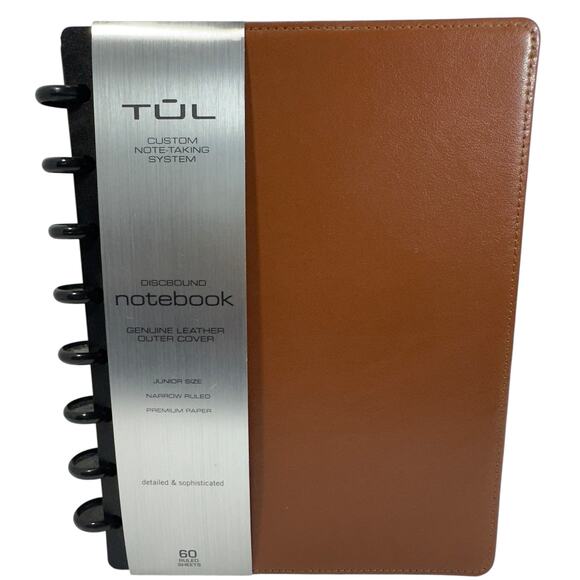 TUL Discbound Notebook 8.5” x 5.5” Junior Leather Cover Narrow Ruled 60 Sheets - Picture 1 of 5